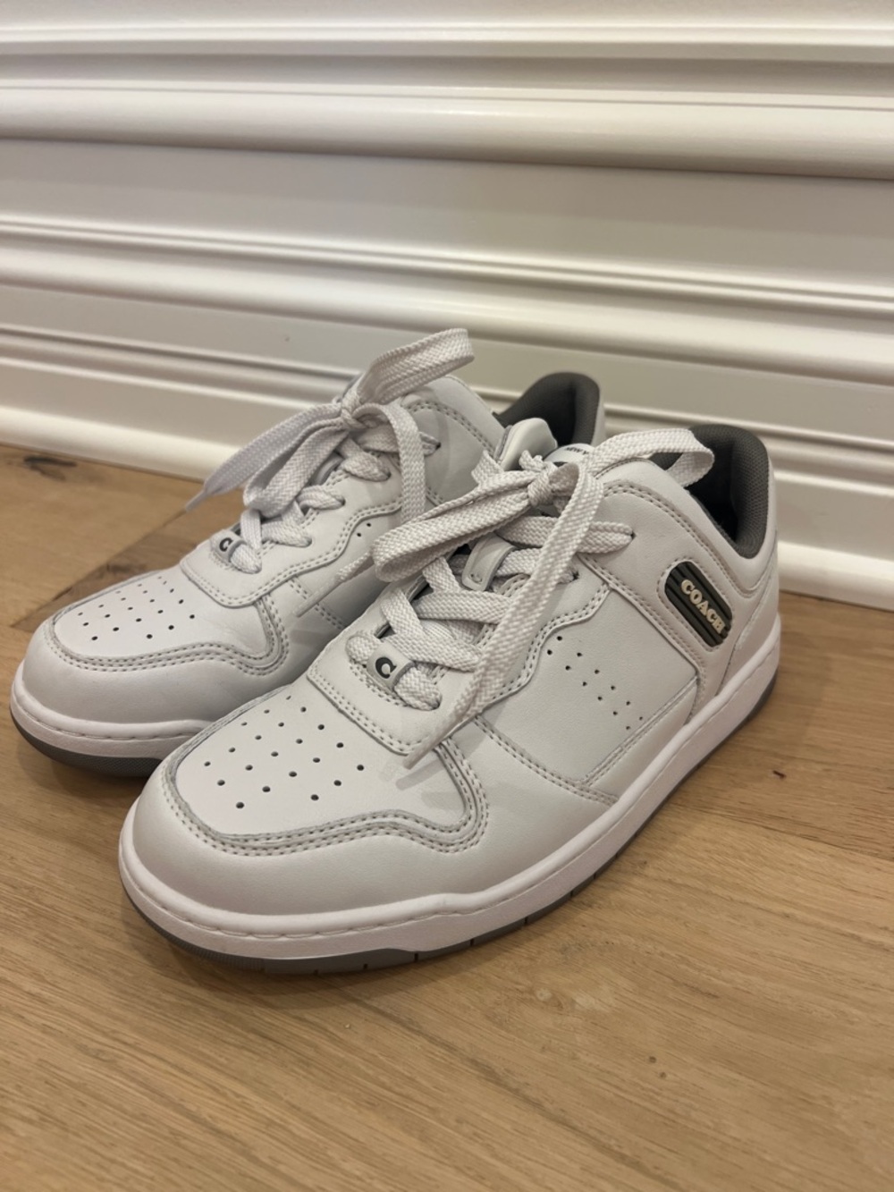 Coach White Leather Lace-Up Sneakers